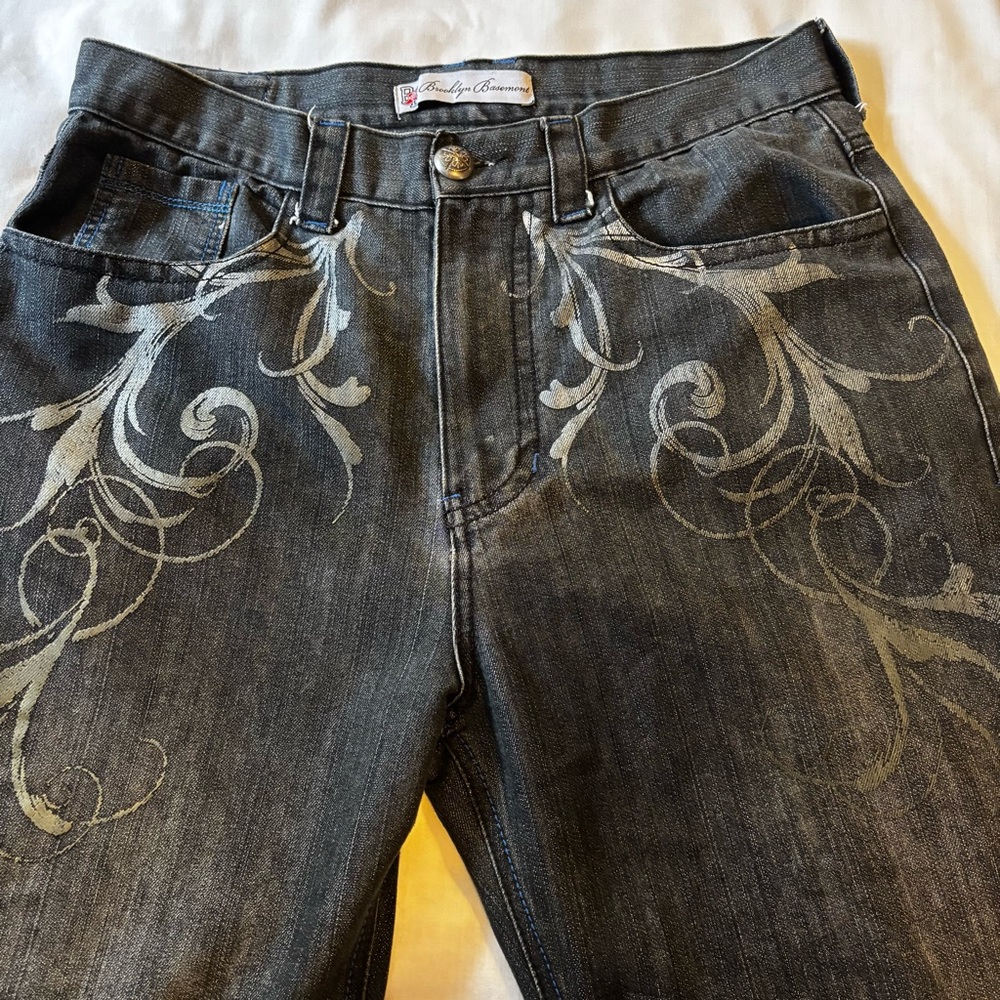 Vintage Y2K Brooklyn Basement Jeans Men 34x32 Black Blue Baggy Cyber Goth Grunge - Picture 6 of 14